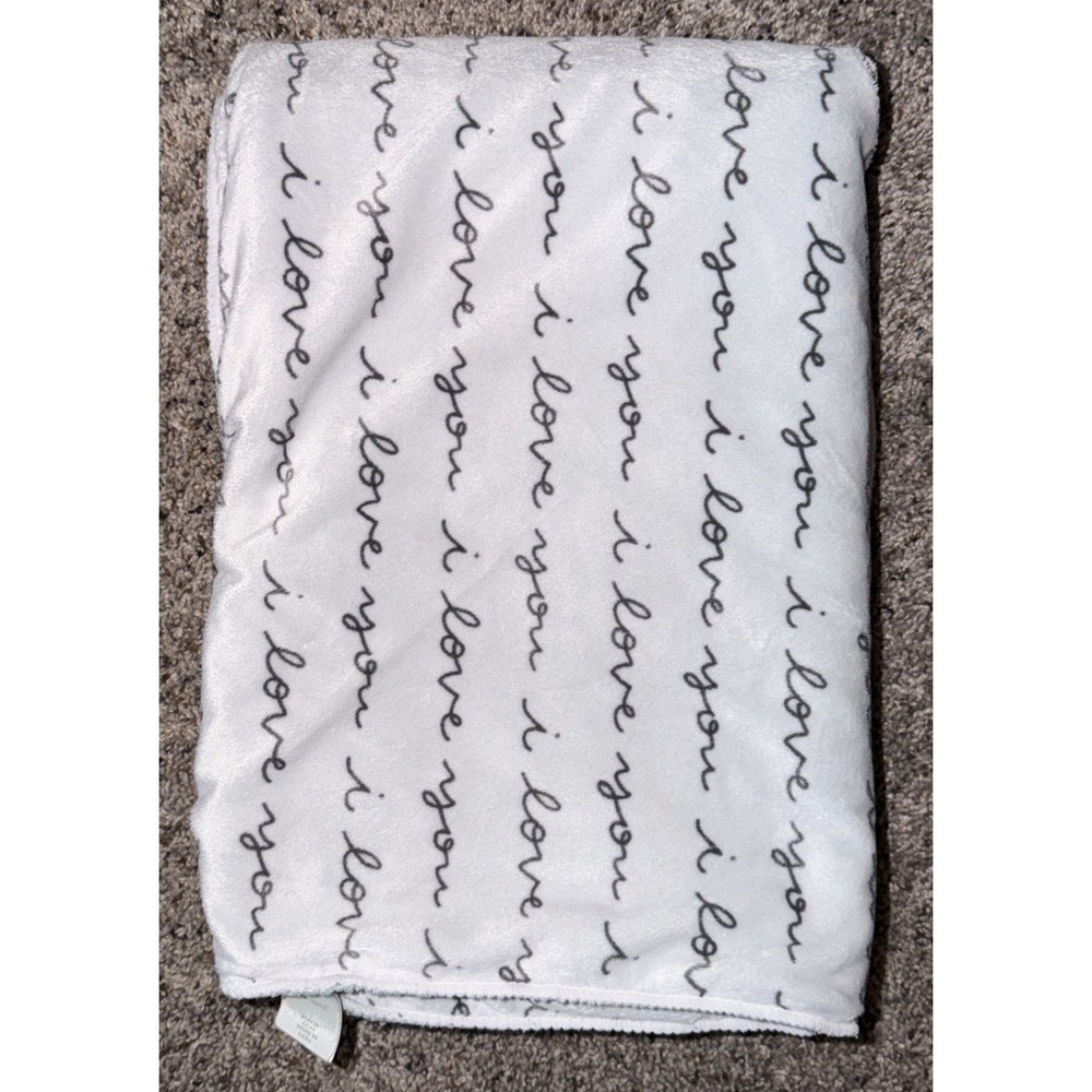 Cloud Island Baby Blanket I Love You Cursive Teal Thick  Sherpa Back